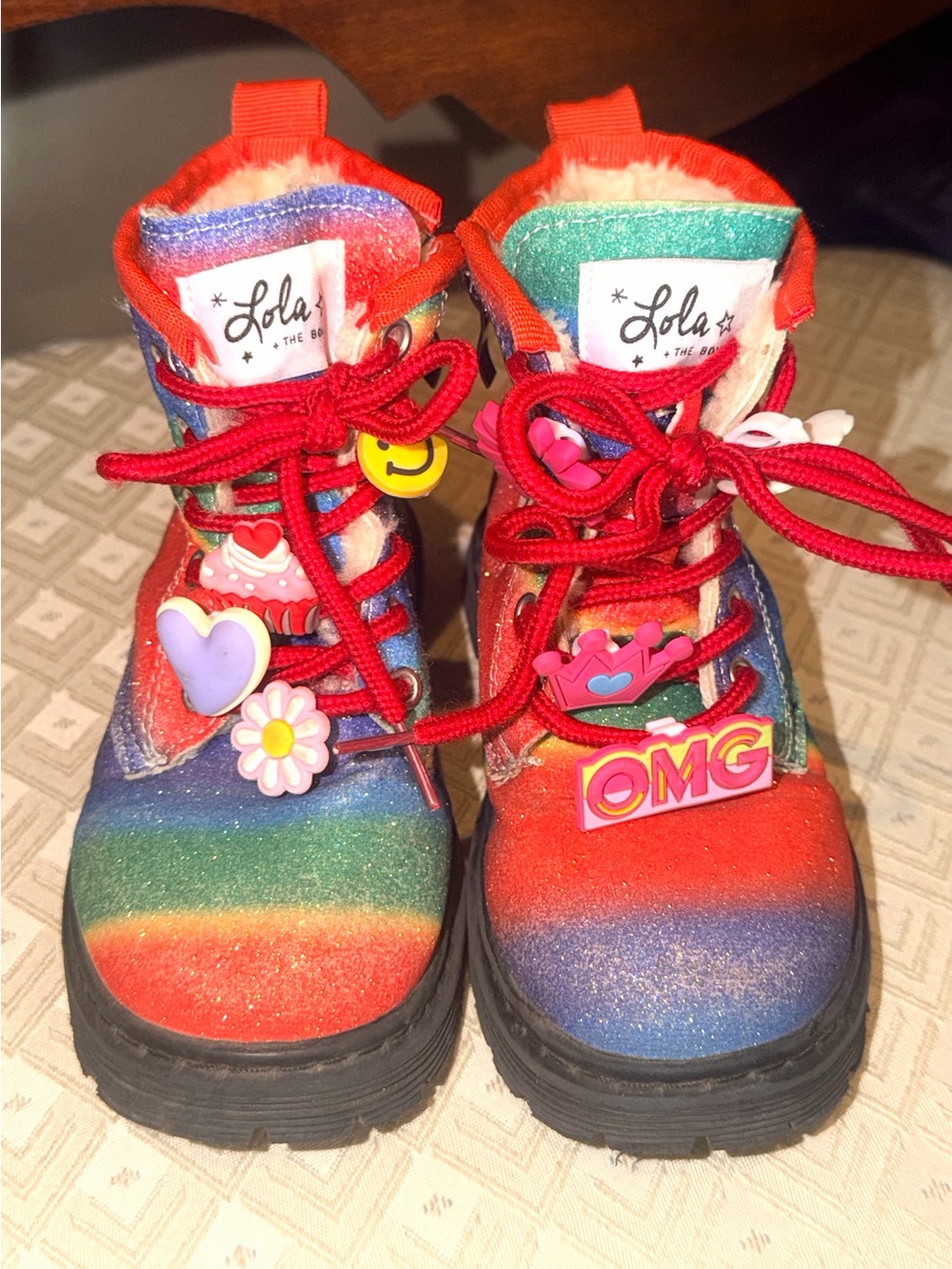 Lola & The Boys Toddler OMBRE RAINBOW Sparkly Glitter CHARM BOOTS Sz 30 (12c)
